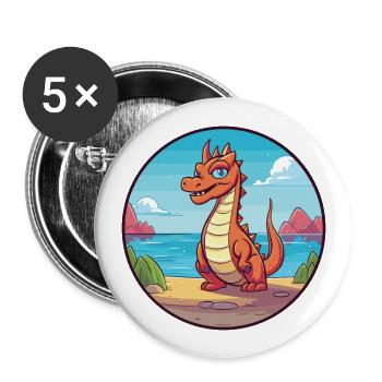 Dragon Watercolor Cartoon Kawaii Clipart Animal - Buttons large 2.2''/56 mm (5-pack) - white - Front