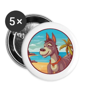 Donkey Watercolor Cartoon Kawaii Clipart Animal - Buttons large 2.2''/56 mm (5-pack) - white - Front