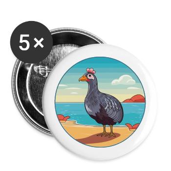Perlhuhn Aquarell Karikatur Kawaii Clipart Haustier - Buttons groß 56 mm (5er Pack) - Weiß - Vorne