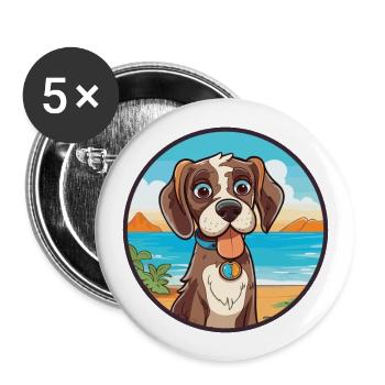 Hund Aquarell Cartoon Kawaii Clipart Tier - Buttons groß 56 mm (5er Pack) - Weiß - Vorne