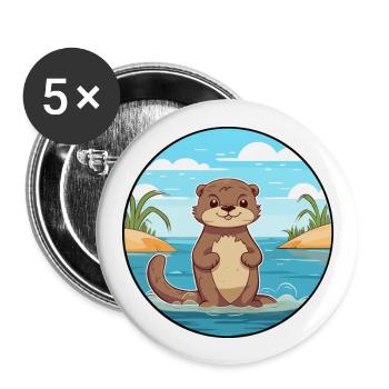 Otter Watercolor Cartoon Kawaii Clipart Animal - Buttons large 2.2''/56 mm (5-pack) - white - Front