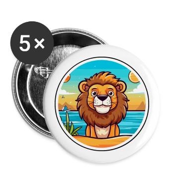 Lion Watercolor Cartoon Kawaii Clipart Animal - Buttons large 2.2''/56 mm (5-pack) - white - Front