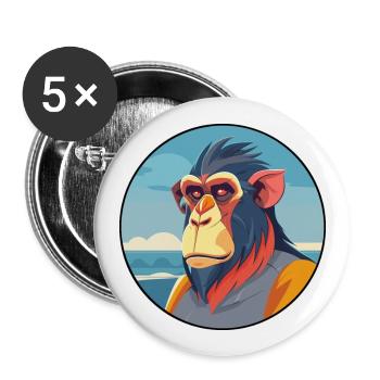 Mandrill Watercolor Cartoon Kawaii Clipart Animal - Buttons large 2.2''/56 mm (5-pack) - white - Front