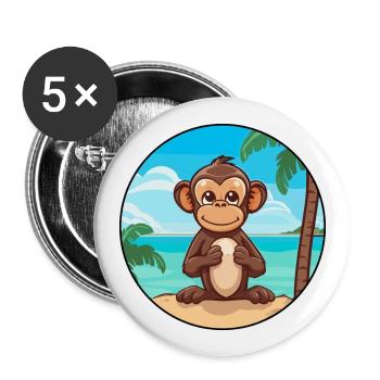 Monkey Watercolor Cartoon Kawaii Clipart Animal - Buttons large 2.2''/56 mm (5-pack) - white - Front