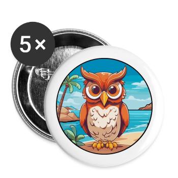 Owl Watercolor Cartoon Kawaii Clipart Animal - Buttons large 2.2''/56 mm (5-pack) - white - Front