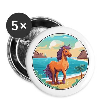 Pony Aquarell Cartoon Kawaii Clipart Tier - Buttons groß 56 mm (5er Pack) - Weiß - Vorne