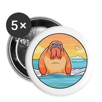 Walrus Watercolor Cartoon Kawaii Clipart Animal - Buttons large 2.2''/56 mm (5-pack) - white - Front