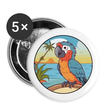 Papagei Aquarell Cartoon Kawaii Clipart Tier - Buttons groß 56 mm (5er Pack) - Weiß - Vorne