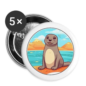 Seal Watercolor Cartoon Kawaii Clipart Animal - Buttons large 2.2''/56 mm (5-pack) - white - Front