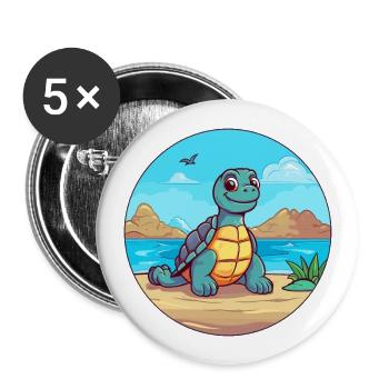 Turtle Watercolor Cartoon Kawaii Clipart Animal - Buttons large 2.2''/56 mm (5-pack) - white - Front