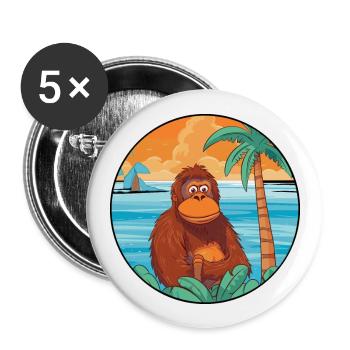 Orang-Utan Aquarell Cartoon Kawaii Clipart Tier - Buttons groß 56 mm (5er Pack) - Weiß - Vorne