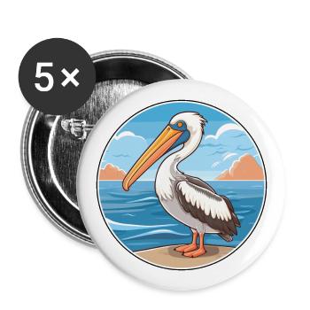 Pelican Watercolor Cartoon Kawaii Clipart Animal - Buttons large 2.2''/56 mm (5-pack) - white - Front