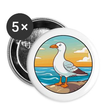 Seagull Watercolor Cartoon Kawaii Clipart Animal - Buttons large 2.2''/56 mm (5-pack) - white - Front