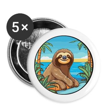 Sloth Watercolor Cartoon Kawaii Clipart Animal - Buttons large 2.2''/56 mm (5-pack) - white - Front