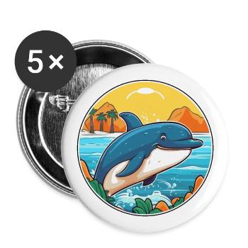 Wal Aquarell Cartoon Kawaii Clipart Tier - Buttons groß 56 mm (5er Pack) - Weiß - Vorne