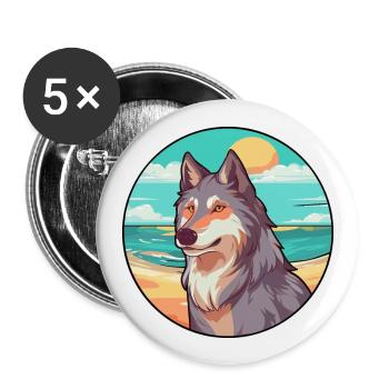 Wolf Watercolor Cartoon Kawaii Clipart Animal - Buttons large 2.2''/56 mm (5-pack) - white - Front