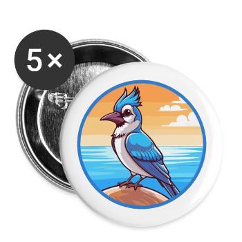 Blue Jay Watercolor Cartoon Kawaii Clipart Animal - Buttons large 2.2''/56 mm (5-pack) - white - Front