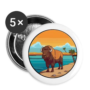 Bison Watercolor Cartoon Kawaii Clipart Animal - Buttons large 2.2''/56 mm (5-pack) - white - Front