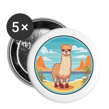 Alpaga aquarelle dessin animé Kawaii Clipart Animal - Lot de 5 grands badges (56 mm) - blanc - Devant