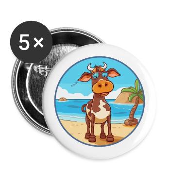 Cow Watercolor Cartoon Kawaii Clipart Animal - Buttons large 2.2''/56 mm (5-pack) - white - Front