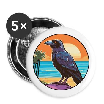 Crow Watercolor Cartoon Kawaii Clipart Animal - Buttons large 2.2''/56 mm (5-pack) - white - Front