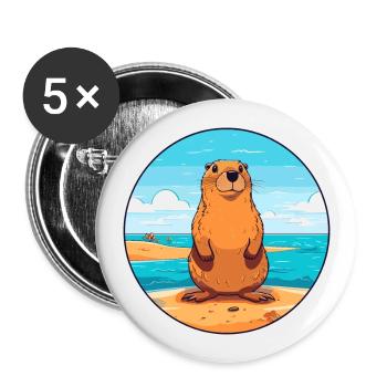 Marmotte aquarelle dessin animé Kawaii Clipart Animal - Lot de 5 grands badges (56 mm) - blanc - Devant