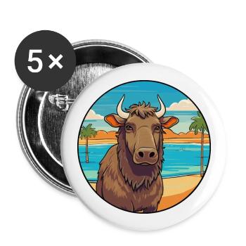 Buffalo Watercolor Cartoon Kawaii Clipart Animal - Buttons large 2.2''/56 mm (5-pack) - white - Front