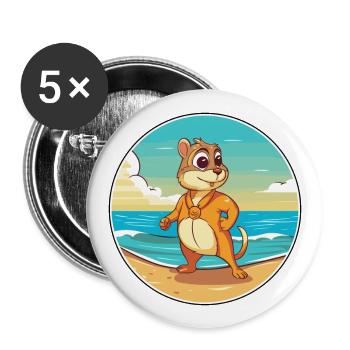 Chipmunk Aquarell Cartoon Kawaii Clipart Tier - Buttons groß 56 mm (5er Pack) - Weiß - Vorne