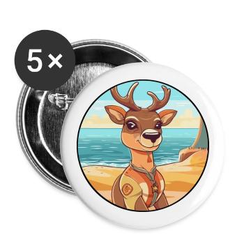 Hirsch Aquarell Karikatur Kawaii Clipart Tier - Buttons groß 56 mm (5er Pack) - Weiß - Vorne