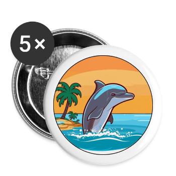 Delfin Aquarell Cartoon Kawaii Clipart Tier - Buttons groß 56 mm (5er Pack) - Weiß - Vorne