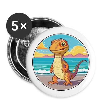 Lizard Watercolor Cartoon Kawaii Clipart Animal - Buttons large 2.2''/56 mm (5-pack) - white - Front