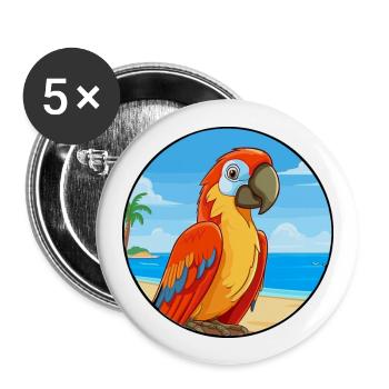 Papagei Aquarell Cartoon Kawaii Clipart Tier - Buttons groß 56 mm (5er Pack) - Weiß - Vorne