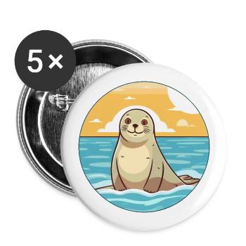 Seal Watercolor Cartoon Kawaii Clipart Animal - Buttons large 2.2''/56 mm (5-pack) - white - Front