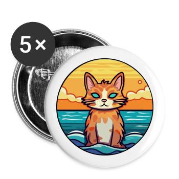 Katze Aquarell Karikatur Kawaii Clipart Tier - Buttons groß 56 mm (5er Pack) - Weiß - Vorne