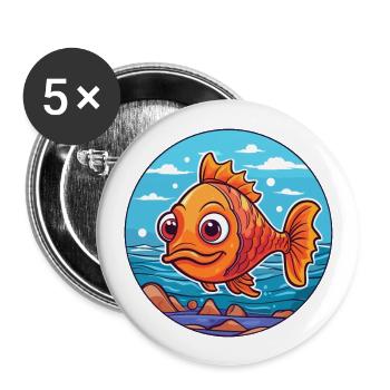 Fish Watercolor Cartoon Kawaii Clipart Animal - Buttons large 2.2''/56 mm (5-pack) - white - Front