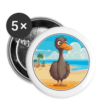 Emu Watercolor Cartoon Kawaii Clipart Animal - Buttons large 2.2''/56 mm (5-pack) - white - Front