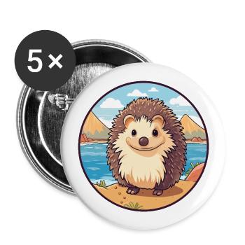 Igel Aquarell Karikatur Kawaii Clipart Tier - Buttons groß 56 mm (5er Pack) - Weiß - Vorne