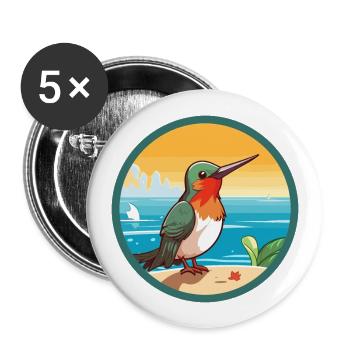 Colibri aquarelle dessin animé Kawaii Clipart animal de compagnie - Lot de 5 grands badges (56 mm) - blanc - Devant