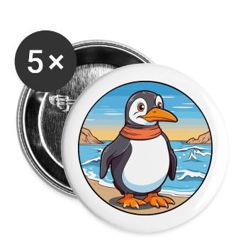 Pinguin Aquarell Cartoon Kawaii Clipart Tier - Buttons groß 56 mm (5er Pack) - Weiß - Vorne