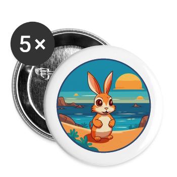 Kaninchen Aquarell Cartoon Kawaii Clipart Tier - Buttons groß 56 mm (5er Pack) - Weiß - Vorne