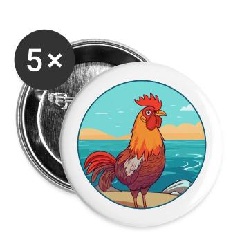 Rooster Watercolor Cartoon Kawaii Clipart Animal - Buttons large 2.2''/56 mm (5-pack) - white - Front