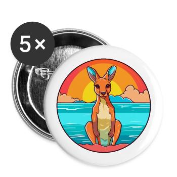 Kangaroo Watercolor Cartoon Kawaii Clipart Animal - Buttons large 2.2''/56 mm (5-pack) - white - Front