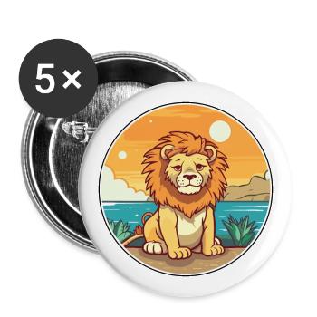 Lion Watercolor Cartoon Kawaii Clipart Animal - Buttons large 2.2''/56 mm (5-pack) - white - Front