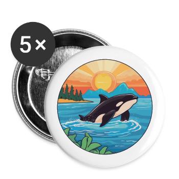 Orca Watercolor Cartoon Kawaii Clipart Animal - Buttons large 2.2''/56 mm (5-pack) - white - Front