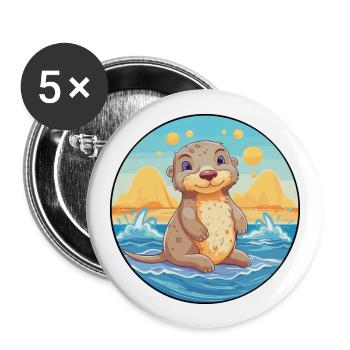 loutre aquarelle dessin animé Kawaii Clipart Animal - Lot de 5 grands badges (56 mm) - blanc - Devant