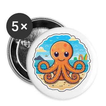 Oktopus Aquarell Cartoon Kawaii Clipart Tier - Buttons groß 56 mm (5er Pack) - Weiß - Vorne