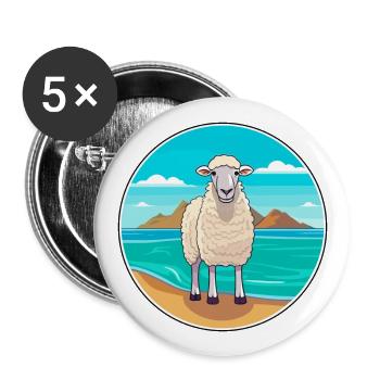 Schaf Aquarell Cartoon Kawaii Clipart Tier - Buttons groß 56 mm (5er Pack) - Weiß - Vorne