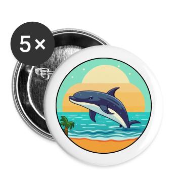 Wal Aquarell Cartoon Kawaii Clipart Tier - Buttons groß 56 mm (5er Pack) - Weiß - Vorne