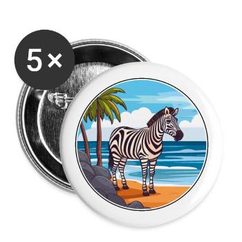 Zebra Watercolor Cartoon Kawaii Clipart Animal - Buttons large 2.2''/56 mm (5-pack) - white - Front