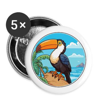 Toucan Watercolor Cartoon Kawaii Clipart Animal - Buttons large 2.2''/56 mm (5-pack) - white - Front